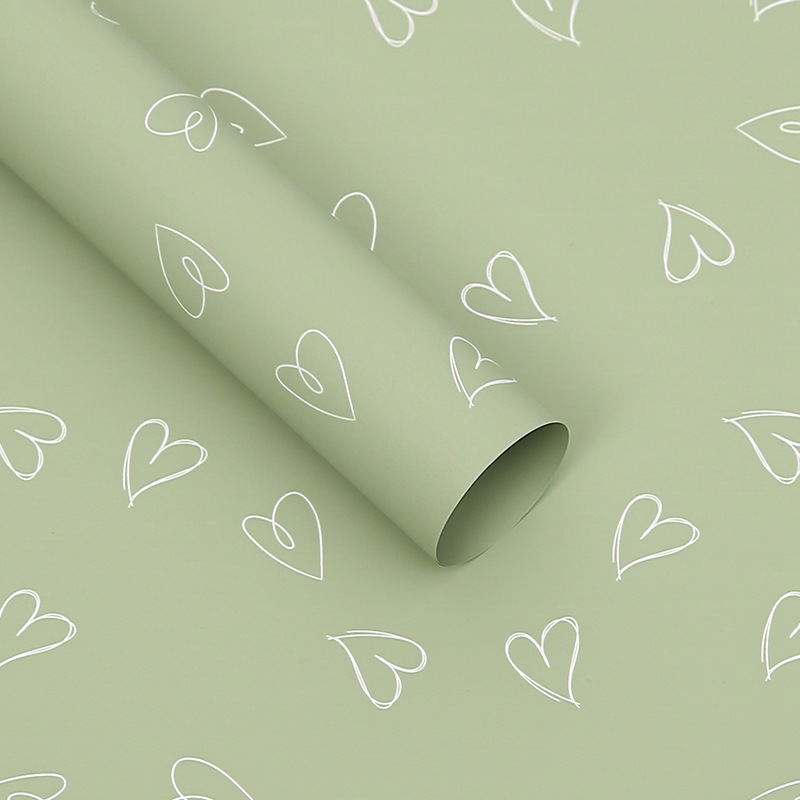 Floral Foil - Hearts Sage Green - Sheets 58x58 cm - 20pcs
